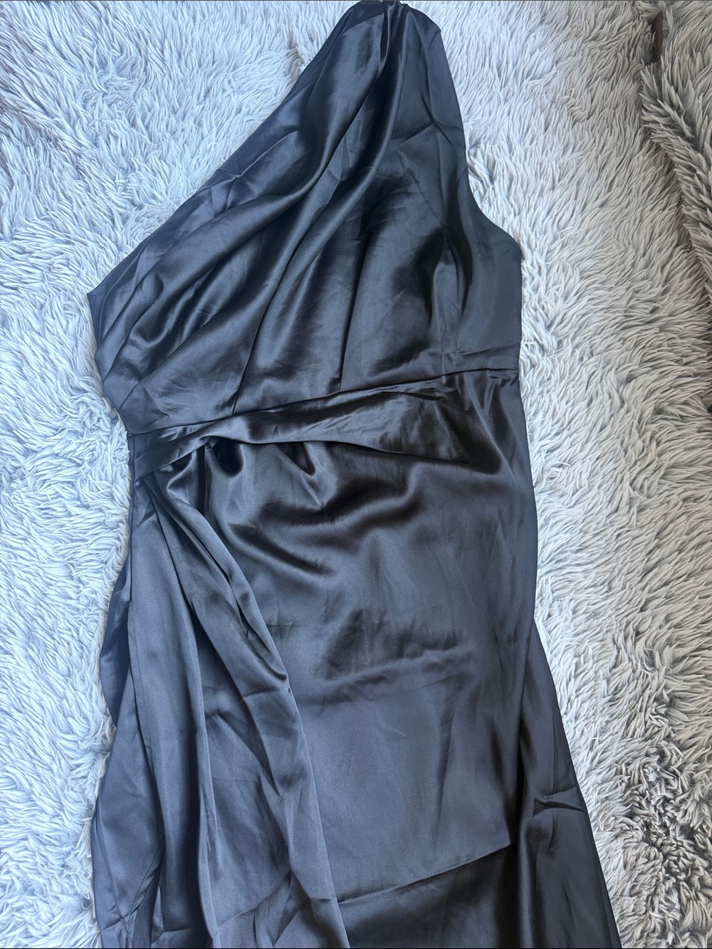 Petal & Pup One-Shoulder Black Satin Dress